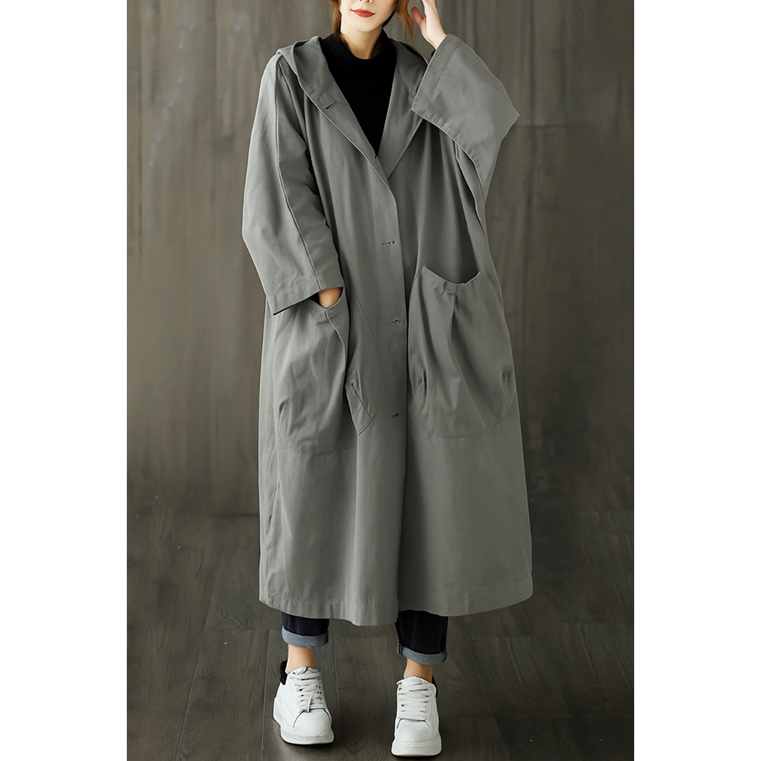 Bénédicte | Manteau long en mélange de coton avec capuche