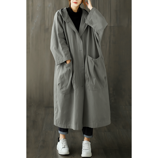 Bénédicte | Manteau long en mélange de coton avec capuche