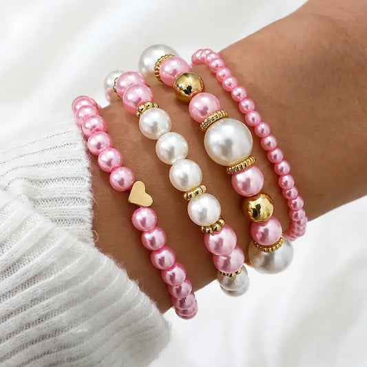 Bracelets perles roses – lot de 4