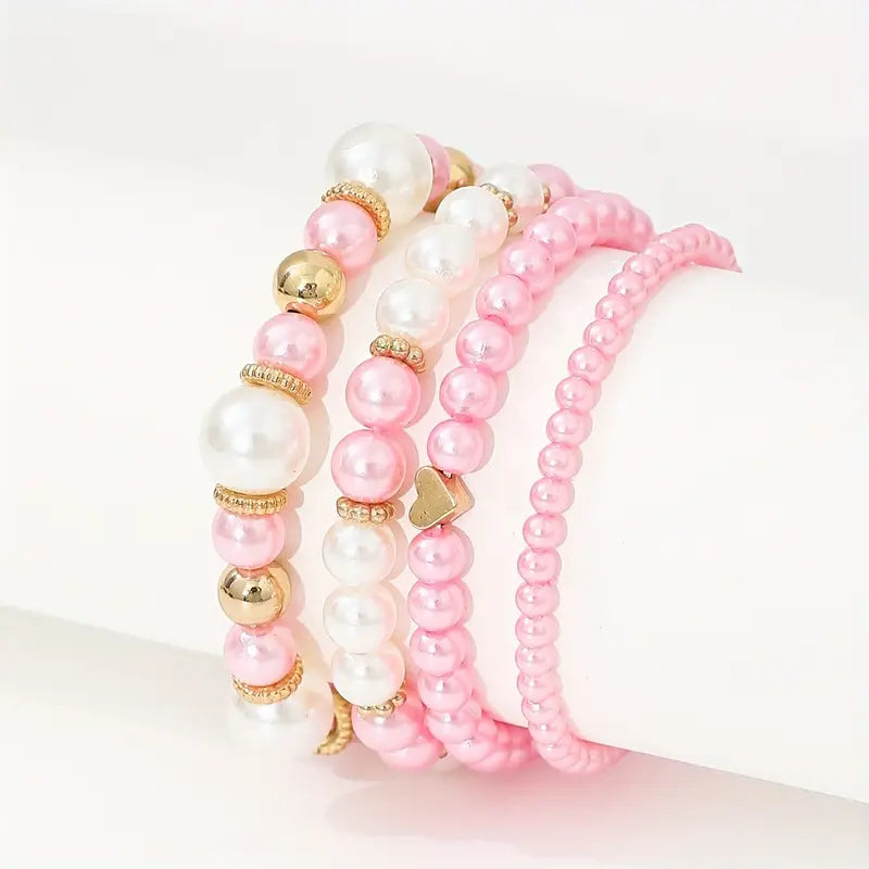 Bracelets perles roses – lot de 4
