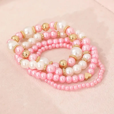 Bracelets perles roses – lot de 4