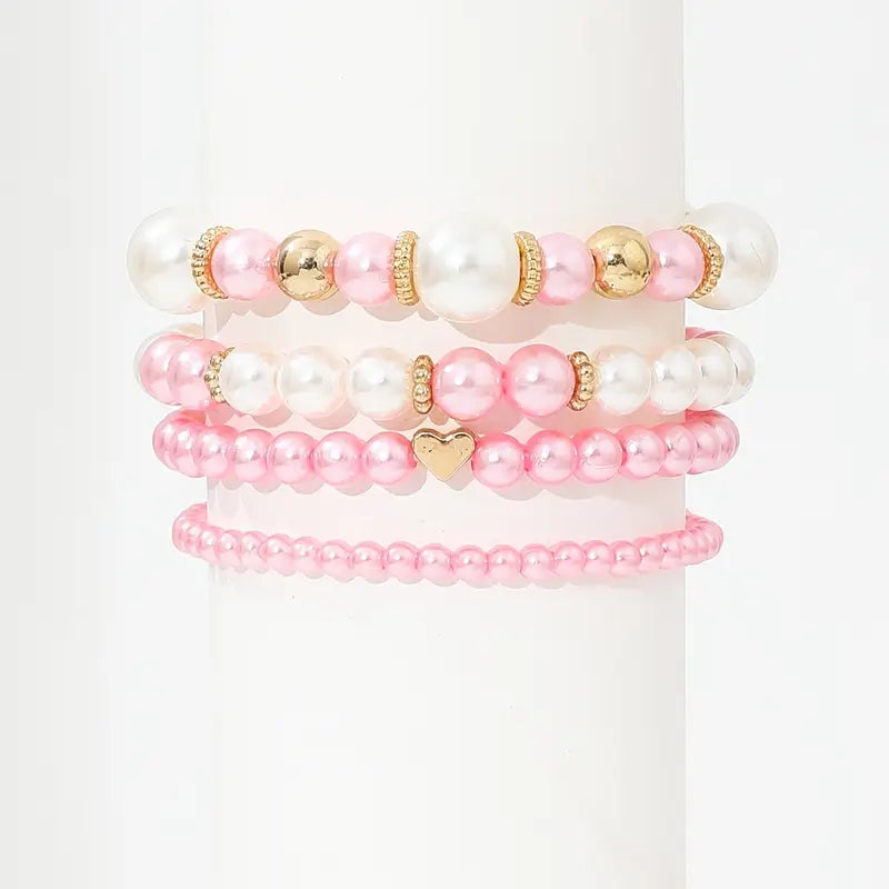 Bracelets perles roses – lot de 4