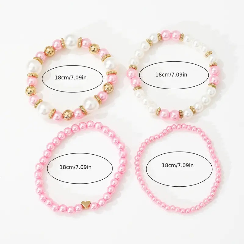 Bracelets perles roses – lot de 4