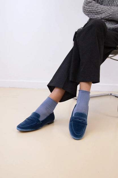 Isolde | Mocassin classique en velours bleu nuit