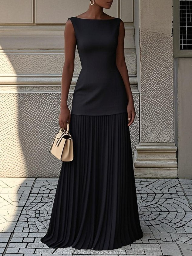 Vivienne | Robe longue sans manches à plis fluides