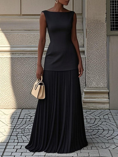 Vivienne | Robe longue sans manches à plis fluides
