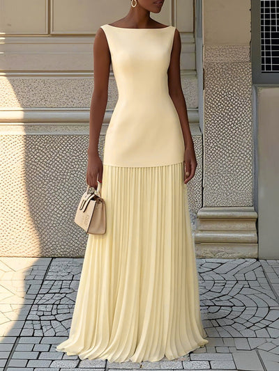 Vivienne | Robe longue sans manches à plis fluides