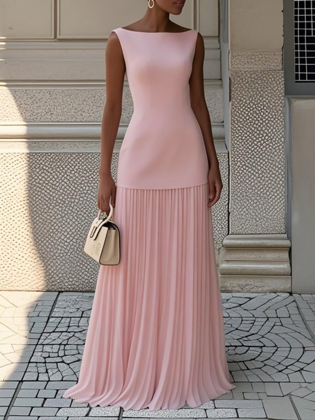 Vivienne | Robe longue sans manches à plis fluides