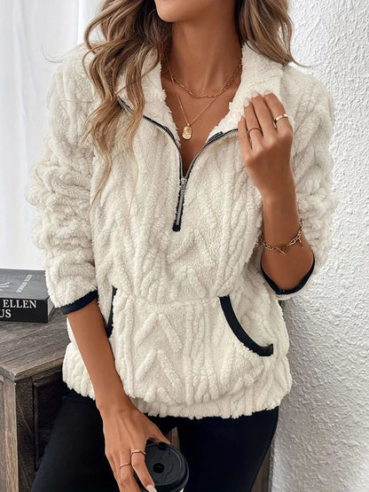 Suzanne | Sweat teddy à demi-fermeture zippée