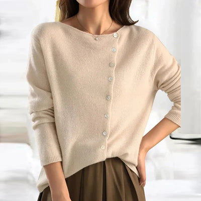 Élise | Pull en Maille Femme avec Boutonnage Asymétrique