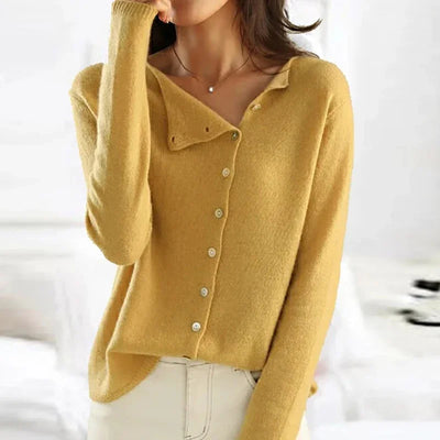 Élise | Pull en Maille Femme avec Boutonnage Asymétrique
