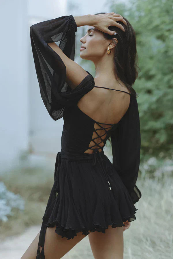 Brigitte | Robe fluide à manches voilées