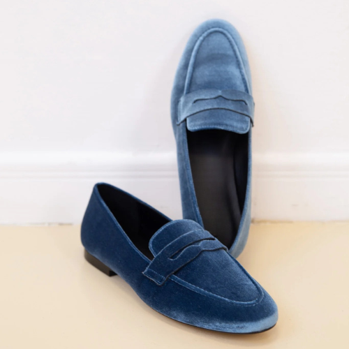 Isolde | Mocassin classique en velours bleu nuit