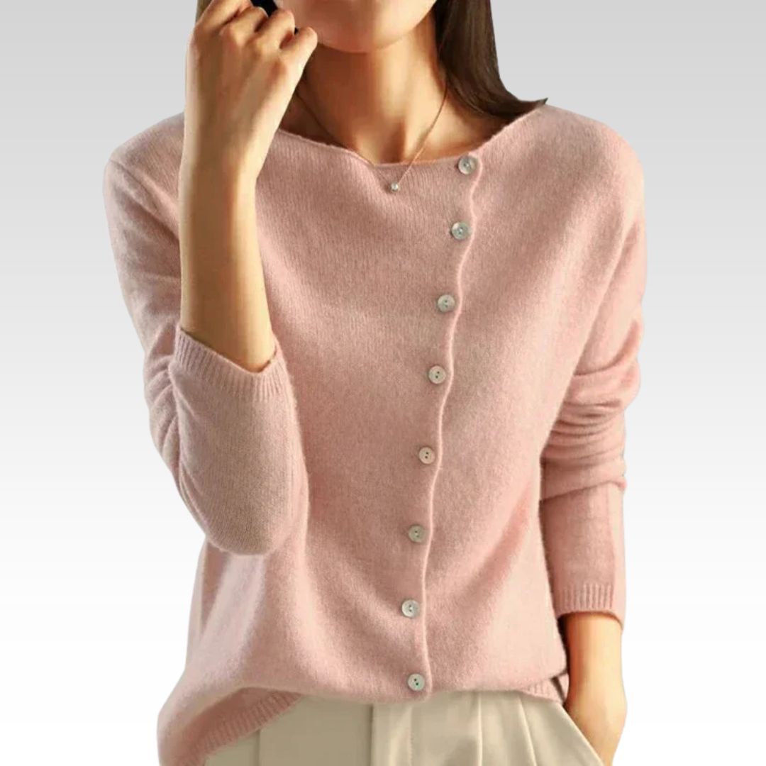 Élise | Pull en Maille Femme avec Boutonnage Asymétrique