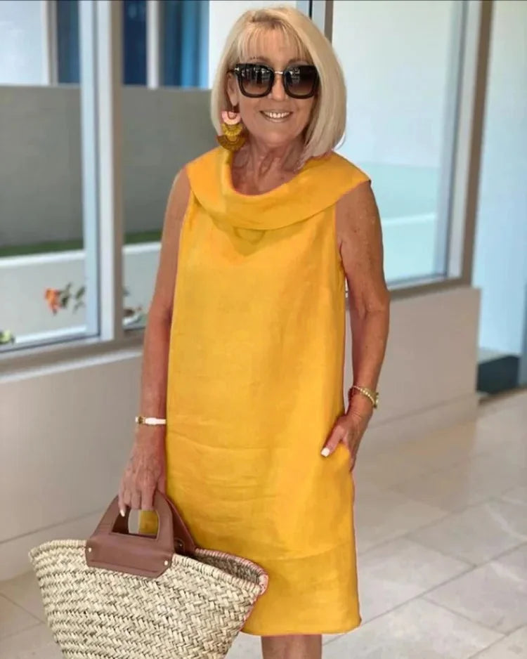 Élisabeth | Robe Midi Sans Manches à Col Drapé