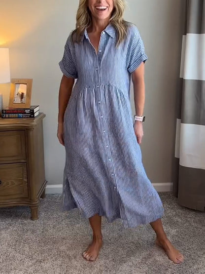 Amandine | Robe chemise rayée élégante à col revers