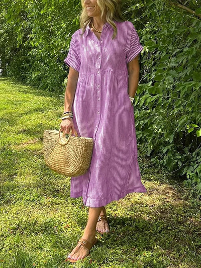 Amandine | Robe chemise rayée élégante à col revers
