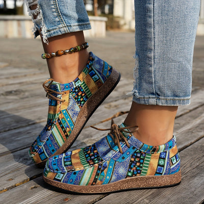 Zoé | Baskets Basses à Lacets avec Motif Ethnique