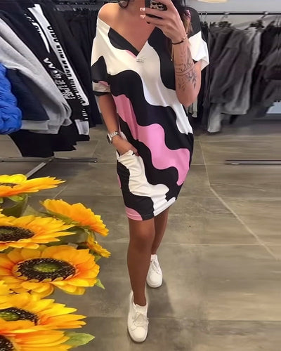 Maëlys | Robe midi imprimée à col en V avec poches