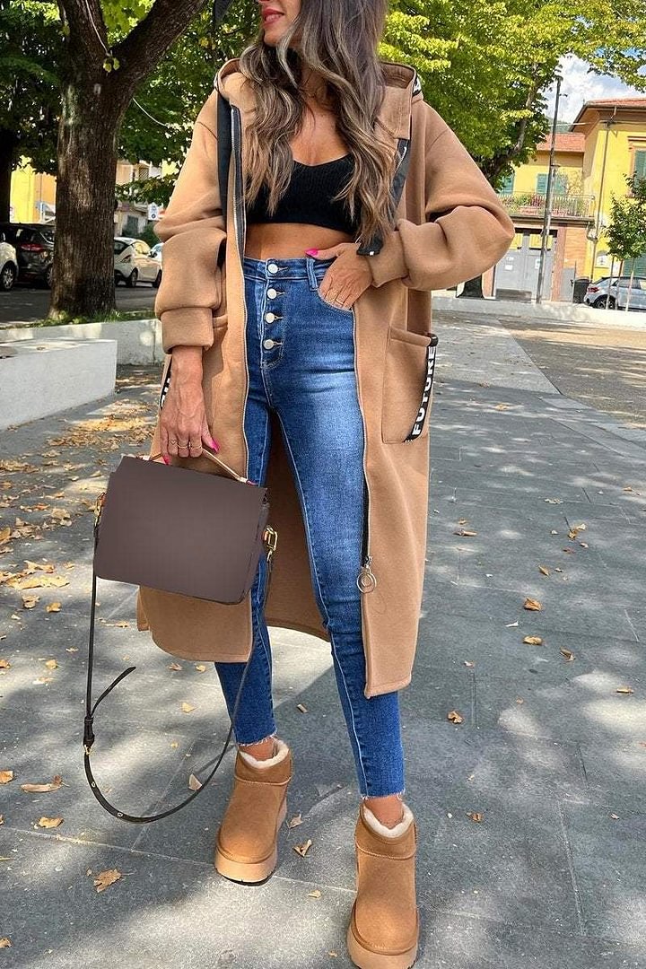 Roxane | Long Sweat à Capuche Urbain avec Lettres Brodées