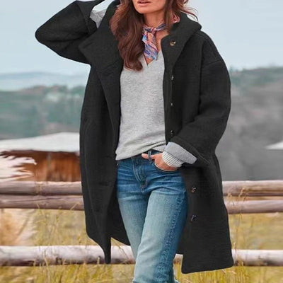Françoise | Manteau long à capuche femme avec boutonnage frontal