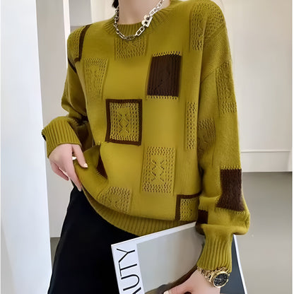Pauline | Pull en maille à motif patchwork géométrique