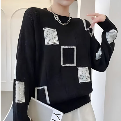 Pauline | Pull en maille à motif patchwork géométrique