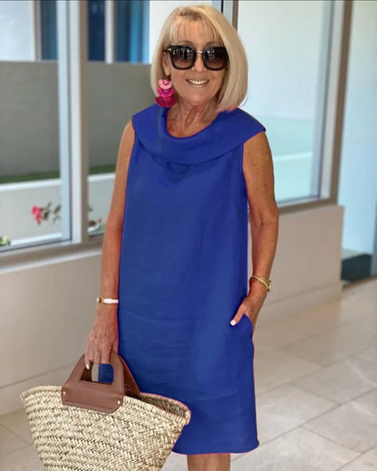 Élisabeth | Robe Midi Sans Manches à Col Drapé