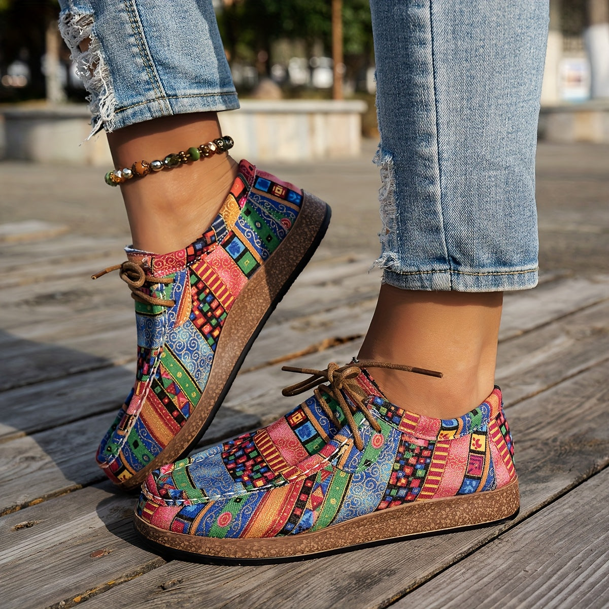 Zoé | Baskets Basses à Lacets avec Motif Ethnique