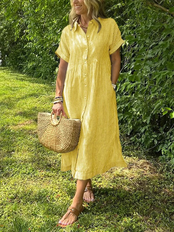 Amandine | Robe chemise rayée élégante à col revers