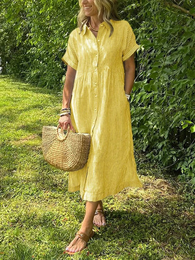 Amandine | Robe chemise rayée élégante à col revers