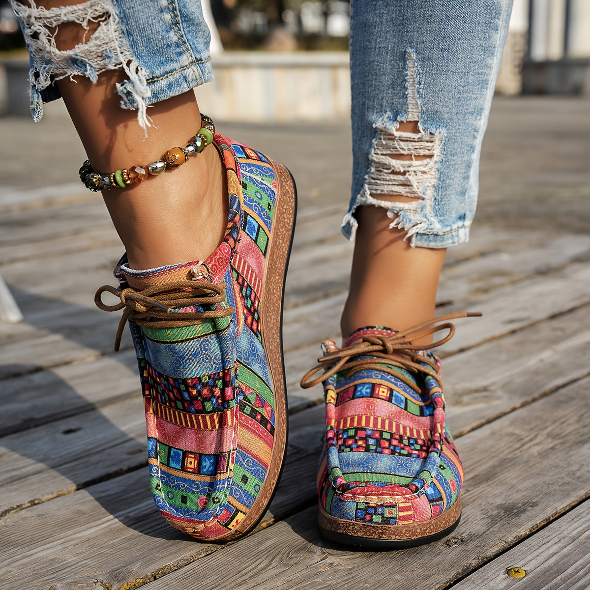 Zoé | Baskets Basses à Lacets avec Motif Ethnique