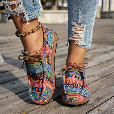 Zoé | Baskets Basses à Lacets avec Motif Ethnique