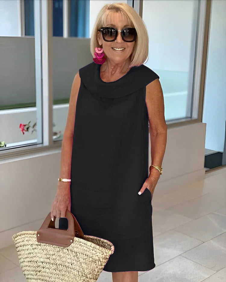 Élisabeth | Robe Midi Sans Manches à Col Drapé