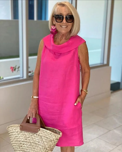 Élisabeth | Robe Midi Sans Manches à Col Drapé