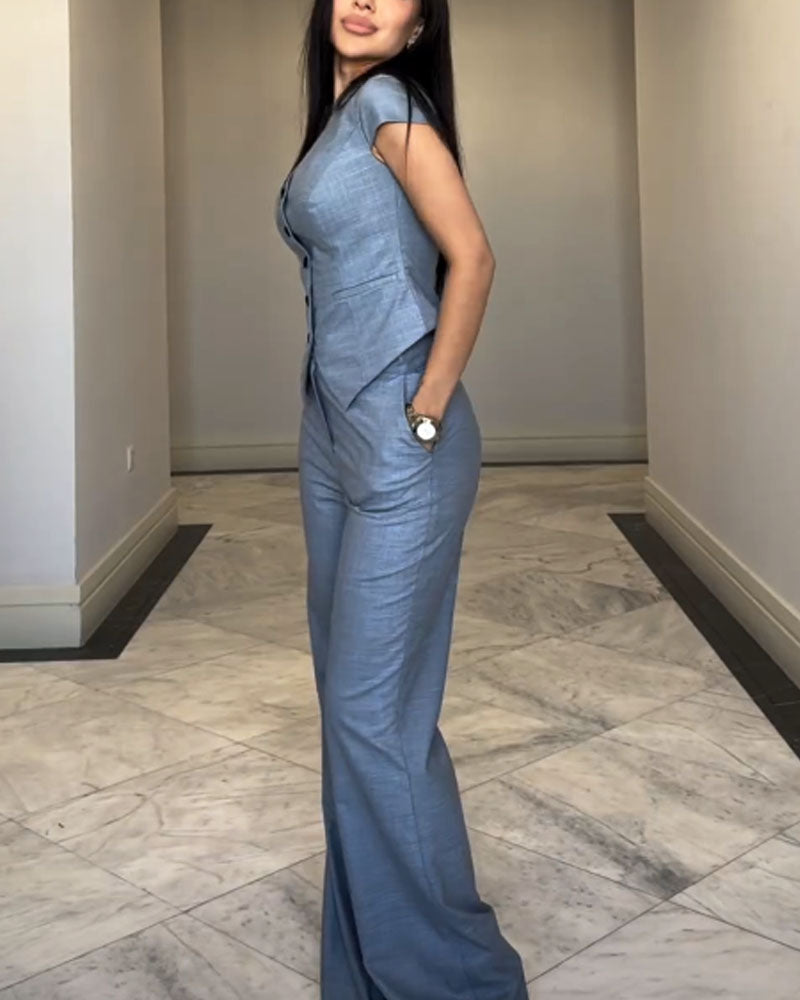 Léonie | Haut à col en V et pantalon assorti