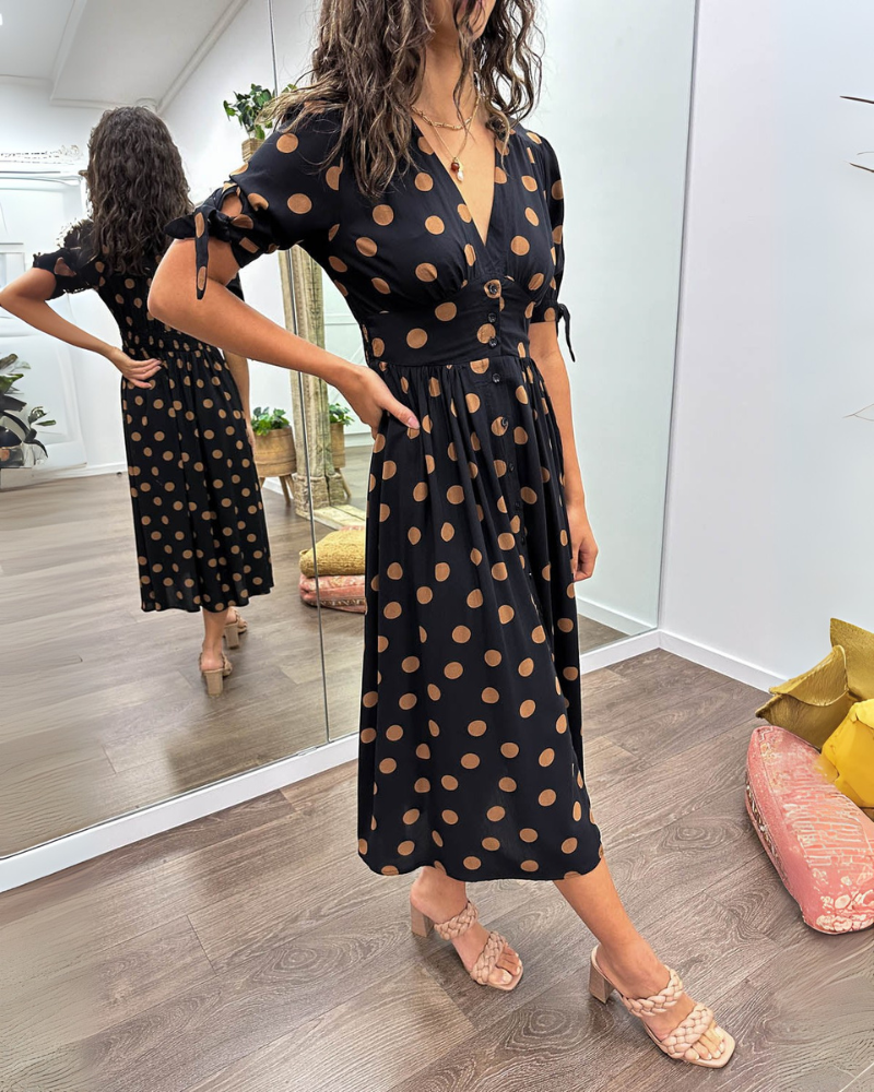 Geneviève | Robe midi classique à pois