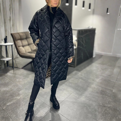 Bérénice | Manteau Matelassé Réversible avec Doublure Léopard