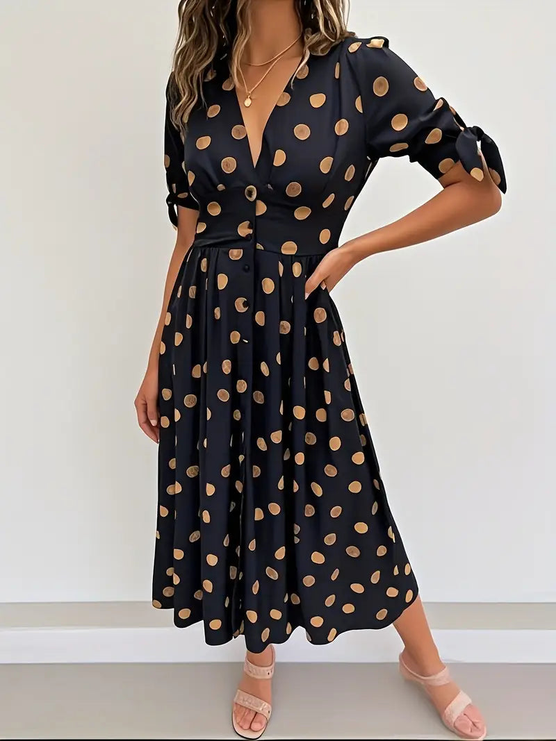 Geneviève | Robe midi classique à pois