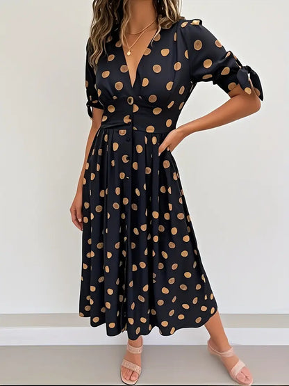 Geneviève | Robe midi classique à pois