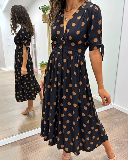 Geneviève | Robe midi classique à pois