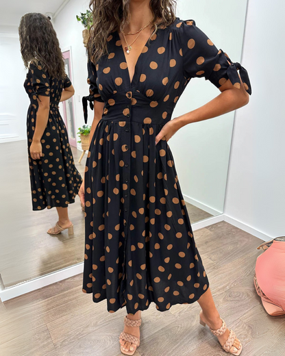 Geneviève | Robe midi classique à pois