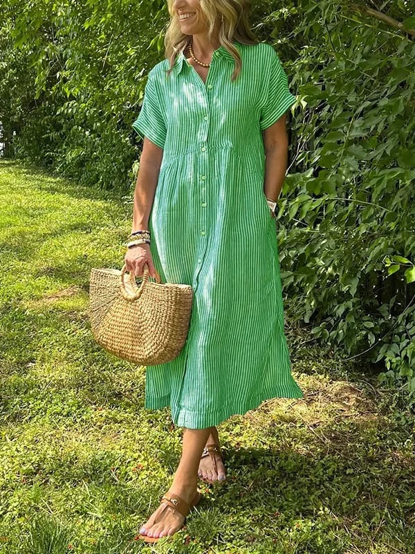 Amandine | Robe chemise rayée élégante à col revers