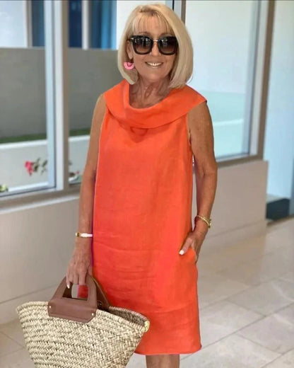 Élisabeth | Robe Midi Sans Manches à Col Drapé