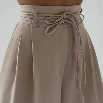 Chantal | Pantalon palazzo taille haute avec ceinture nouée