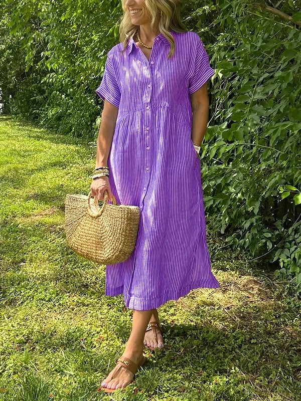 Amandine | Robe chemise rayée élégante à col revers