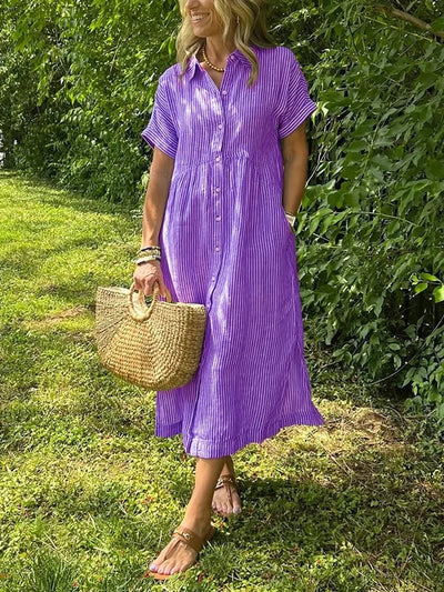 Amandine | Robe chemise rayée élégante à col revers