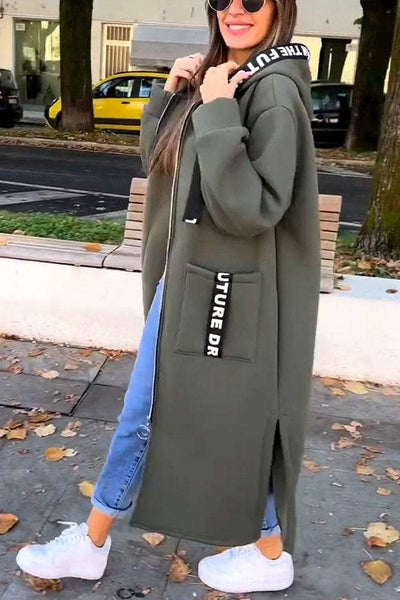 Roxane | Long Sweat à Capuche Urbain avec Lettres Brodées