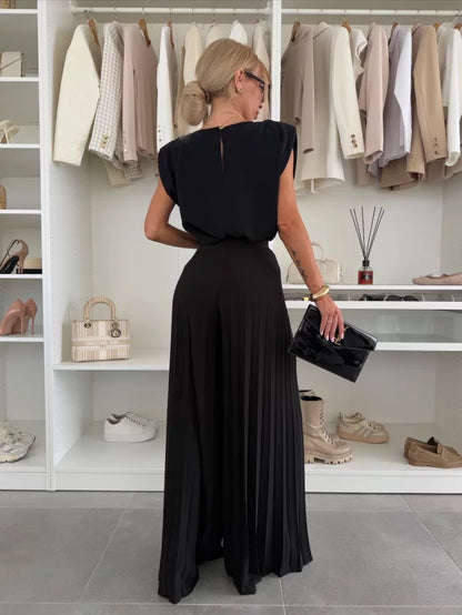 Axelle | Ensemble Minimaliste : Haut Sans Manches et Pantalon Plissé