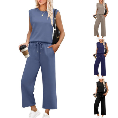 Céleste | Ensemble deux pièces avec haut décontracté à manches courtes et pantalon à jambes larges